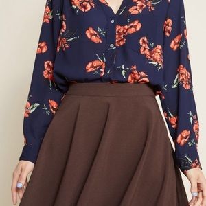 ModCloth Just This Sway Skater Skirt Brown